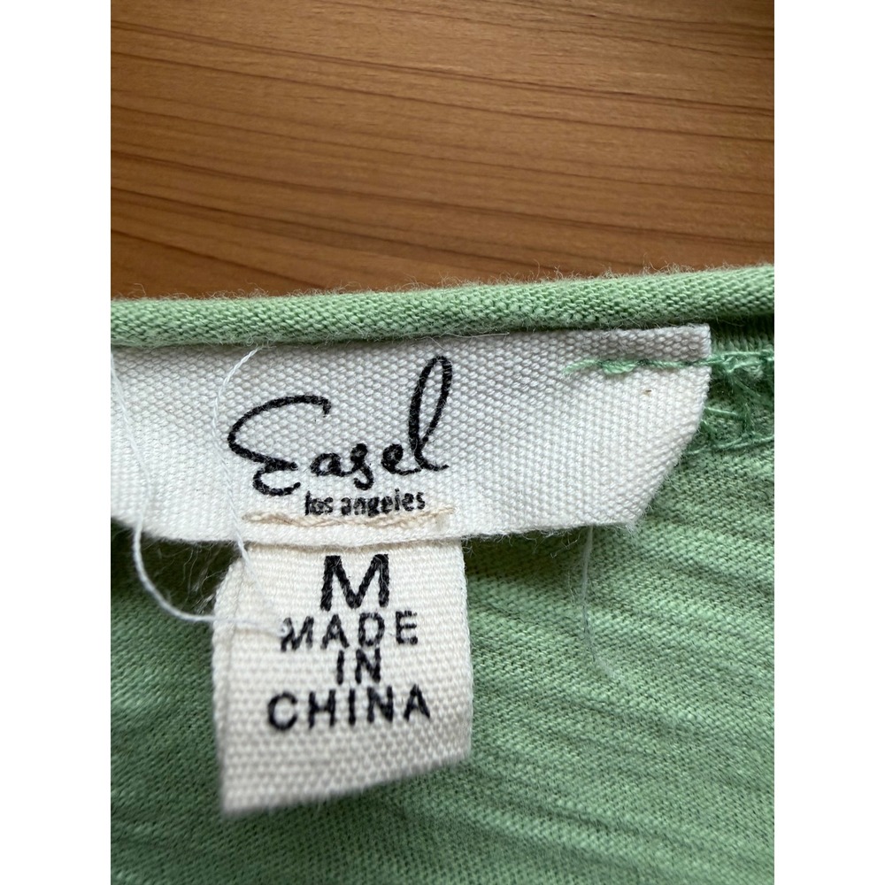 Easel Los Angeles Womens Medium Green Cotton Puff Sleeve Slub Knit Top - Picture 4 of 6